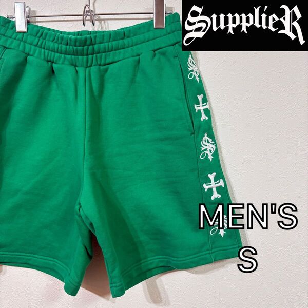 【SUPPLIER】美品 BONE EMBROIDERY SHORTS メンズS 緑 サプライヤー ハーフパンツ ショートパンツ
