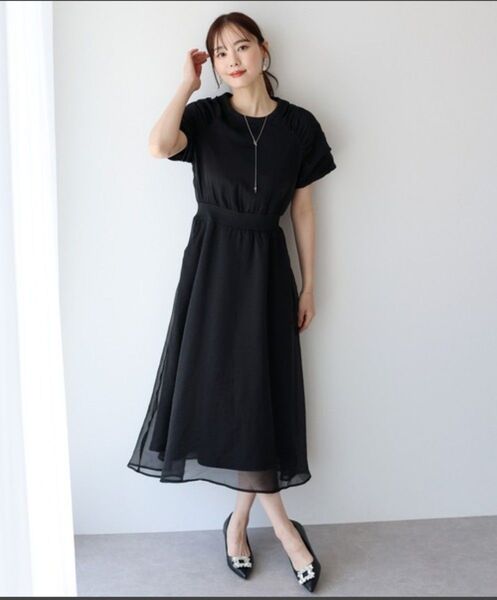お値下☆BLUEEAST☆ 半袖ワンピース MEDIUM ブラック☆オーガンジーワンピース