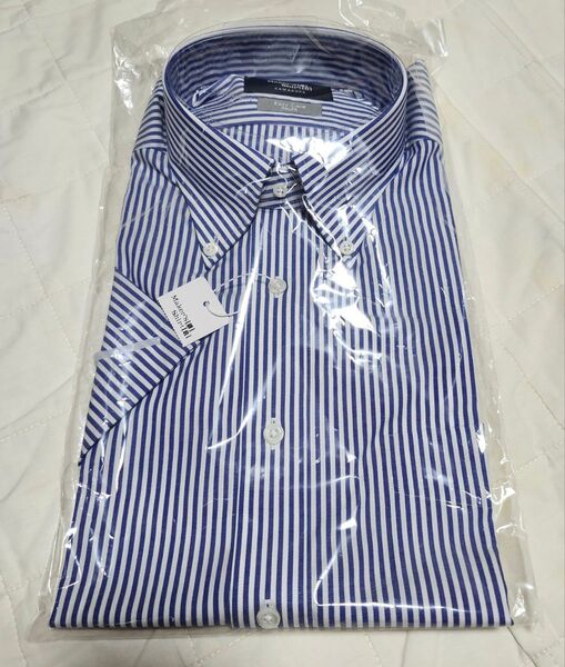 【新品】Maker's Shirt 鎌倉 メンズ 半袖シャツ Lサイズ ストライプ ブルー