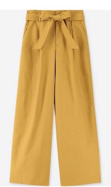 ユニクロ UNIQLO ベルテッドリネンコットンワイドパンツ M