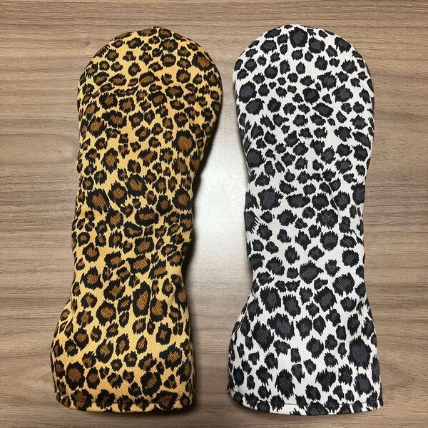 ハンドメイド ユーティリティ用ヘッドカバー 豹柄 白カーキ