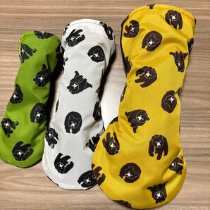 最新作☆ハンドメイド ドライバー用ヘッドカバー3個セット ナイロンクマさん三色☆