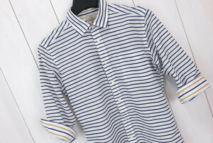  green lable lilac comb ng8 minute sleeve border shirt United Arrows white navy blue S