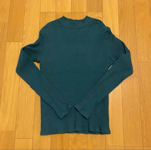 ユニクロ ネック付き ロンt リブ 長袖 tシャツ グリーン 150㎝
