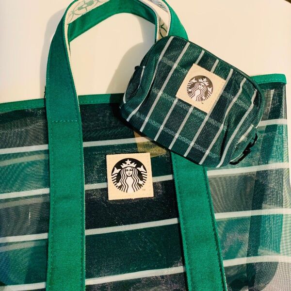 セット売り★ スターバックス 台湾 漁師 メッシュ トートバッグ エコバッグ 緑 グリーン スタバ 限定品 人気 タンブラーバッグ