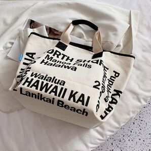 LOCO HAWAII キャンバス トートバッグ ロコハワイ ハワイ ロゴ プリント アロハ ブラック 黒 お洒落 大容量 旅行