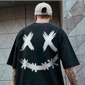 オーバーサイズ Tシャツ スマイル 半袖 アメカジ y2k 韓国 黒 インナー ストリート 古着 ヴィンテージ 人気 新品 未使用