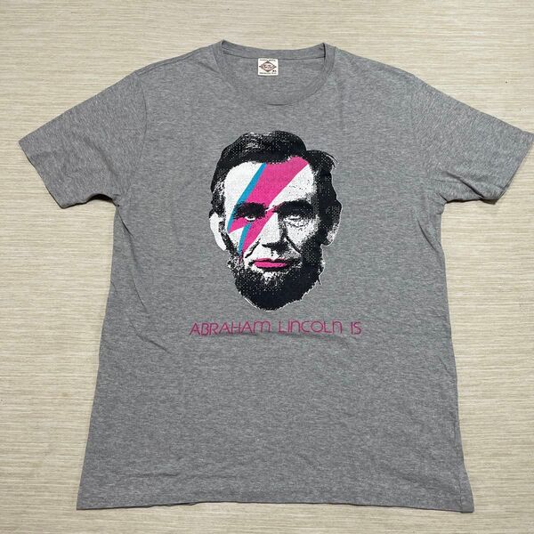 エイブラハム リンカーン フェイス プリント Tシャツ グレー 大統領 XL