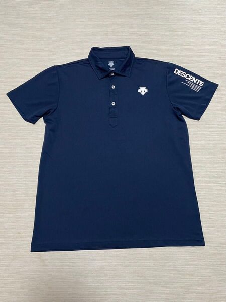 DESCENTE ポロ シャツ ネイビー ロゴ 速乾 ストレッチ GOLF O