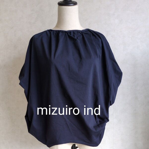 mizuiro ind ミズイロインド プルオーバー コットン100% 変形Tシャツ ネイビー