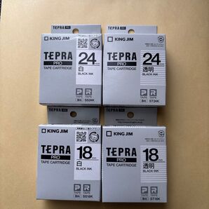 テプラPROテープカートリッジ 4個セット 白/透明 18mm、24mm幅