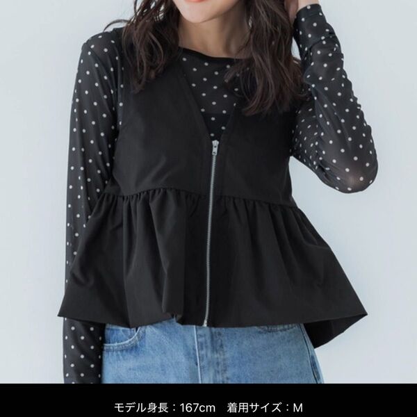 tシャツ Vネックベスト&ドット柄メッシュトップス 2点セット レディース coca