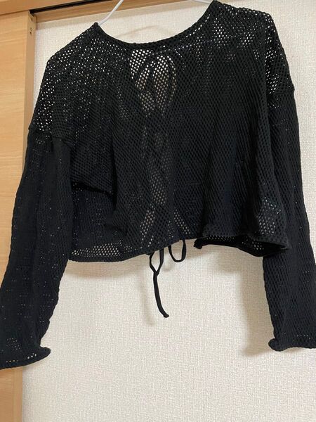 ローリーズファーム メッシュトップス ショート丈 黒