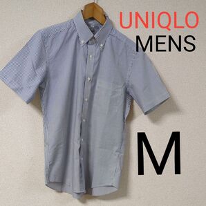 【古着】 UNIQLO ユニクロ ストライプ 半袖シャツ ブルー 水色 青 M 春夏 シャツ 白 ワイシャツ