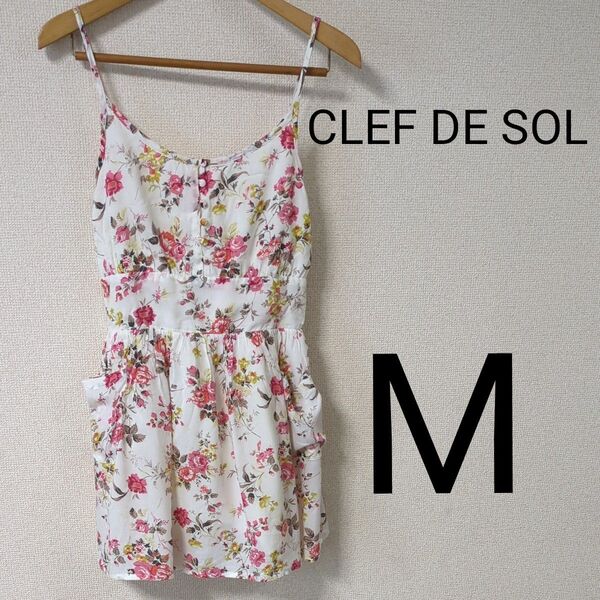 CLEF DE SOL キャミソールワンピース 花柄 M ピンク ホワイト チュニック 短い丈 レギンスと合わせても可愛い
