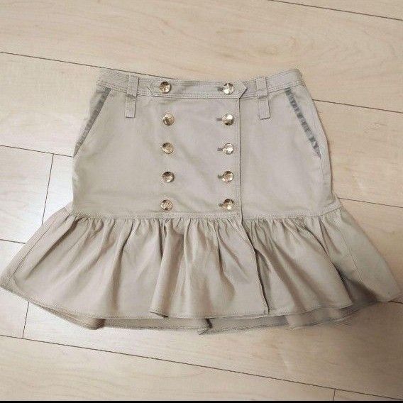 バーバリー ブルーレーベル BURBERRY フレアスカート ミニ丈 フリル ベージュ チェック ラップスカート ミニスカート