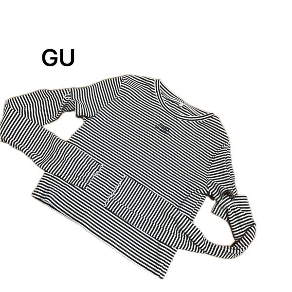 gu ボーダー クロップ丈 トップス レディース L リブ