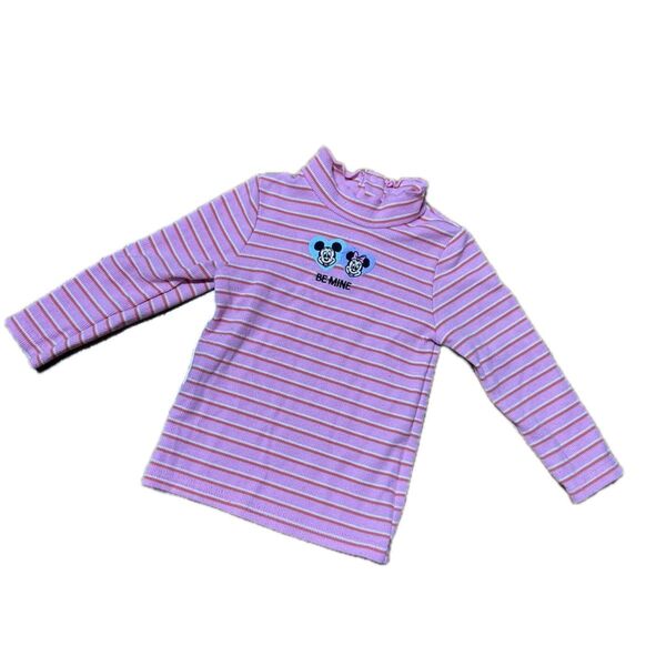 ディズニー ミッキー ミニー ボーダー ハイネック 長袖 薄手 子供服 ピンク 女の子 長袖Tシャツ 90