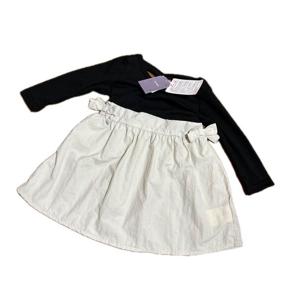 新品 タグ付き ワンピース リボン 女の子 スカート 子供服 アイボリー 80