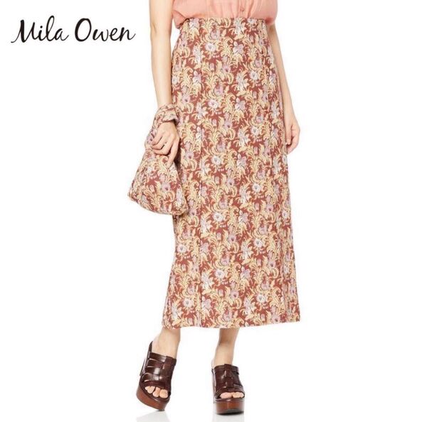 完売品 ミラオーウェン Mila Owen ロングスカート タイトスカート ミニバッグ付 センターコバジャガードスカート 細見え