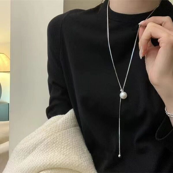 パール ネックレス ラリエット シルバー ループタイ Y字 上品 セレモニー