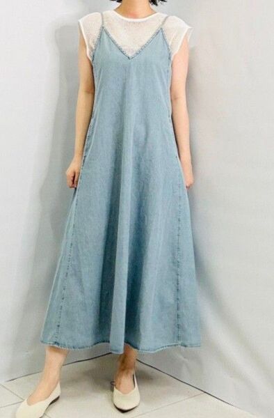GU デニムサロペット ロングフレアスカート L