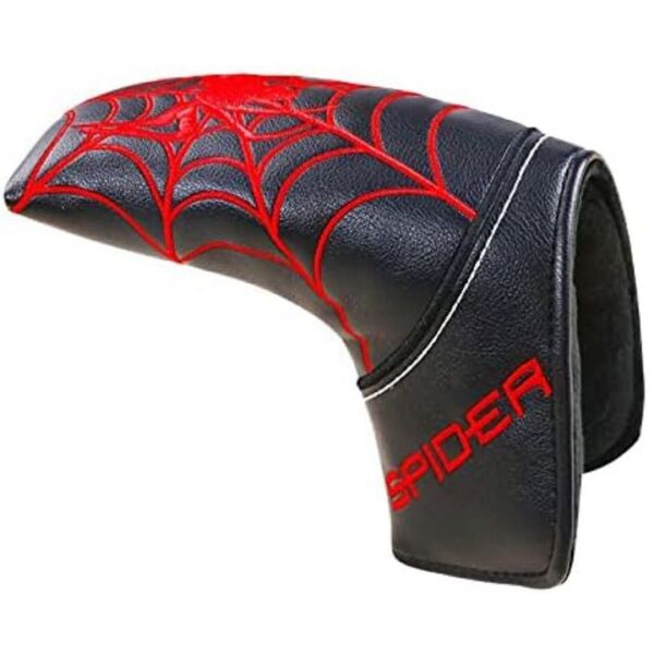 ゴルフヘッドカバー パターカバーピンタイプ マグネット開閉式 spider赤網黒地