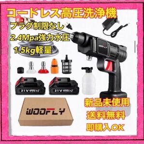 処分価格 訳あり コードレス高圧洗浄機 充電式2つバッテリー付き 2.4MPa強力噴射 1.5kg