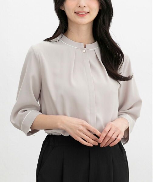 バンドカラーブラウス Honeys ハニーズ 6分袖 オフィス きれいめ