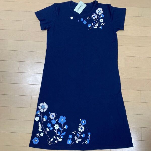 レディース ロングTシャツ 半袖 紺 ネイビー Lサイズ 部屋着