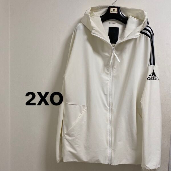 adidas アディダス パーカー ホワイト系 ウィンドブレーカー 白 ジップパーカー メンズ 2XOサイズ シャカシャカ