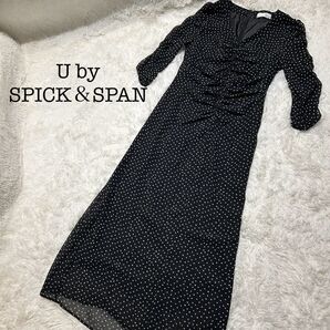 美品】特価】SPICK & SPAN【Uby】水玉ワンピース ドット柄 36 ロング ロングワンピース マキシ丈 黒 ワンピース