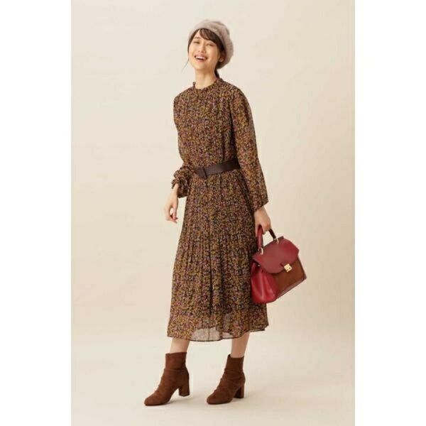 NATURAL BEAUTY BASIC 洗える フラワープリーツワンピース S 花柄 総柄 プリーツ プリーツワンピース