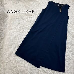 新品タグ付】特価】ANGELIEBE ワンピース ノースリーブ ネイビー 膝丈 ノースリーブ M ひざ丈 キレイめ パーティー
