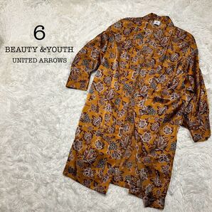 美品】特価】ROKU SATIN PRINT GOWN/ガウン S 総柄 半袖シャツ オープンカラー