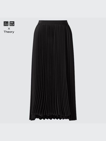 美品】特価】UNIQLO×theory プリーツラップスカート L プリーツスカート ロング スカート ブラック 黒 プリーツ