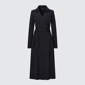 新品タグ付】特価】UNIQLO ラップワンピース(長袖) S ブラック ワンピース ロング 長袖 黒 長袖ワンピース