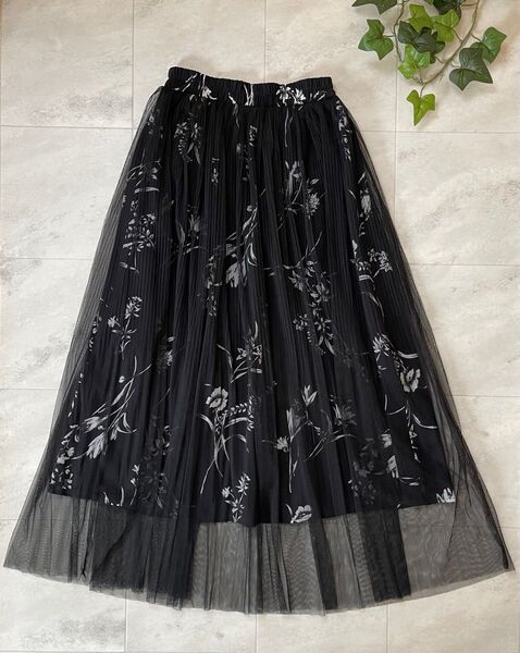 チュール花柄 ロングスカート