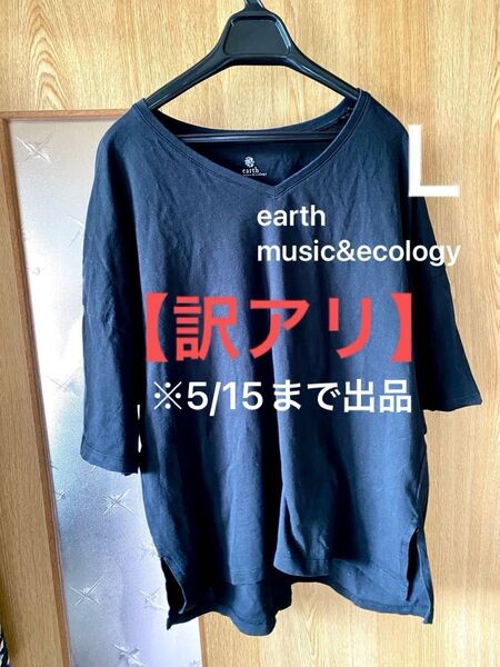 【訳アリ】黒 無地 半袖 Tシャツ カットソー トップス 夏 Vネック シンプル カジュアル 安価 格安 レディース L