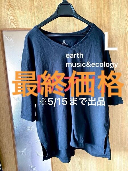 【訳アリ】黒 無地 半袖 Tシャツ カットソー トップス 夏 Vネック シンプル カジュアル 安価 格安 レディース L