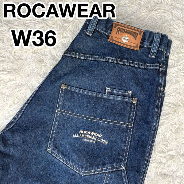 ROCAWEAR ロカウェア バギー デニム ロゴ刺繍 HIPHOP ストリート W36