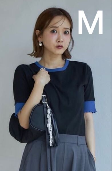 タグ付き新品 しまむら 田中里奈 mysa テレコ配色Tシャツ ブラック 中黒 Mサイズ