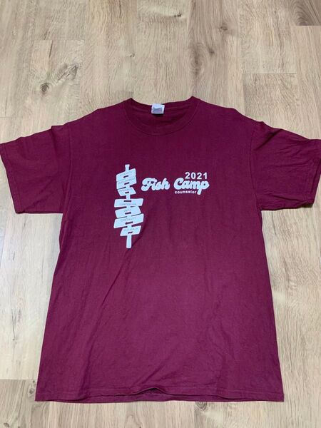 アメリカ古着 プリント Tシャツ サイズL フィッシュキャンプ2021 ダークレッド