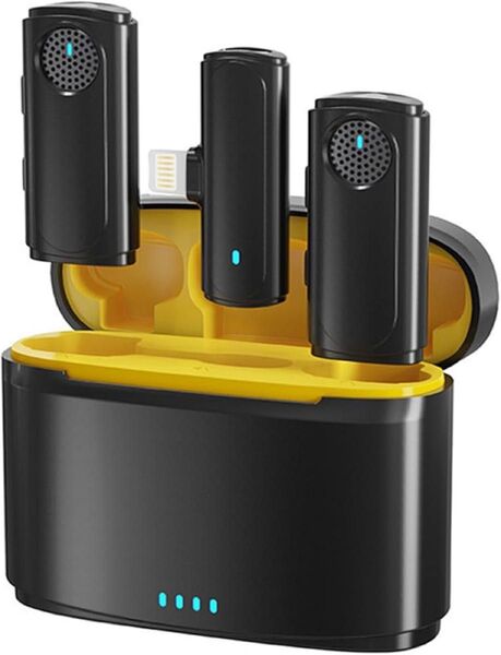 新品 ワイヤレスマイク ピンマイク iPhone Android対応 3個セット 充電ケース 360° 全方向集音