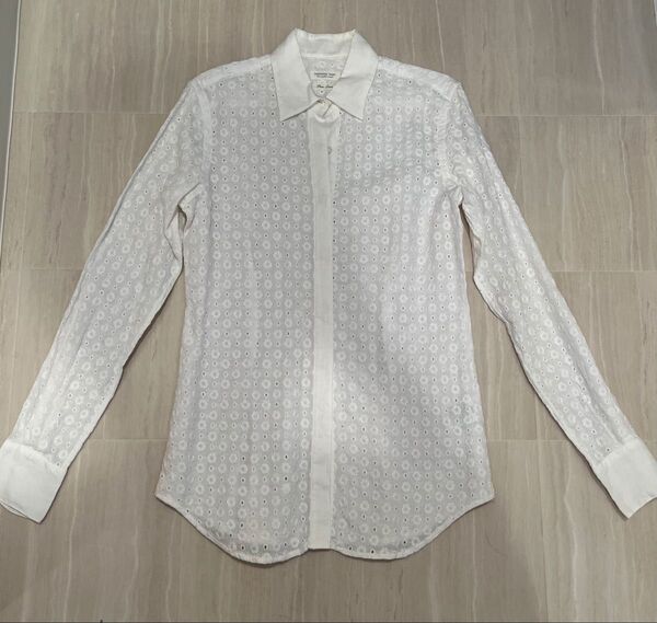 【未着用品】鎌倉シャツ 麻 リネン レースシャツ 7号(Sサイズ)