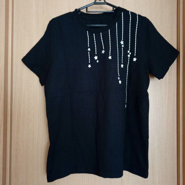 セシール Tシャツ レディース L 黒 星柄 ラメ入り 半袖 綿100% おしゃれ カジュアル