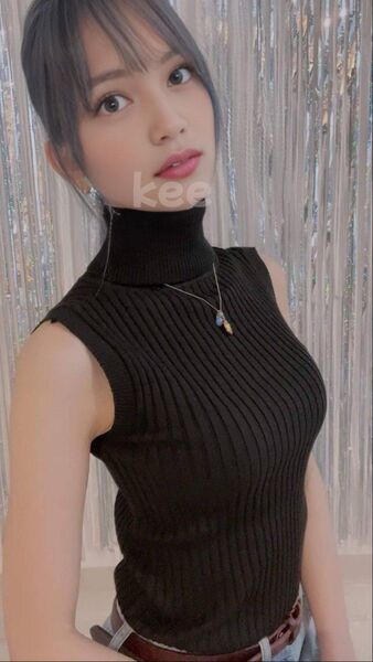 プレゼント ブラック タートルネック ノースリーブ リブニット ハイネック 伸縮性 インナー フリーサイ 重ね着 生配信 黒