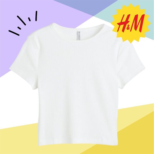 H&M エイチアンドエム クロップド Tシャツ トップス ホワイト 半袖 レディース