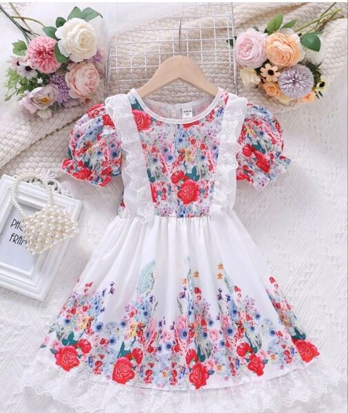 1200円 104cm 姫かわいい花柄ワンピース