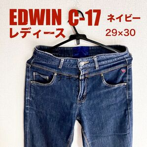 EDWIN エドウィン C-17 レディースジーンズ ストレッチ加工 夏デニム ネイビー サイズ 29×30